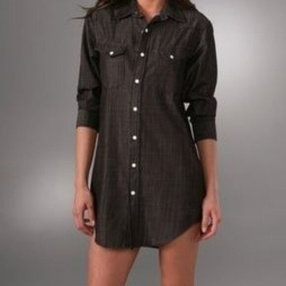 Rag & Bone Womens Black Chambray Mini Shirt Dress Size 4 Snap Front Western - Picture 1 of 13